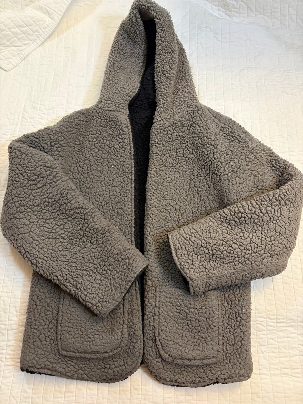 Love Tree Reversible Sherpa Hooded Teddy Jacket Coat Gray Black Small S